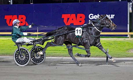 Harrison Orange urges Dreams Of Eric home after a brilliant stretch drive at Cambridge. PHOTO: Ange Bridson/Race Images.