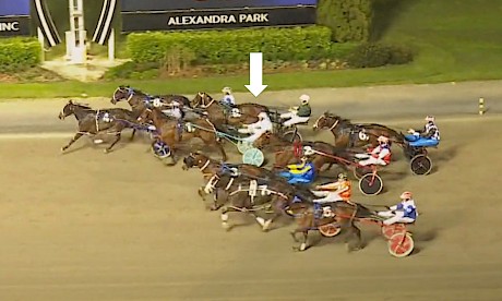 Unlucky Tyson is under a tight hold on the back of the winner, Confederate, in a packed finish to the Metro Final.