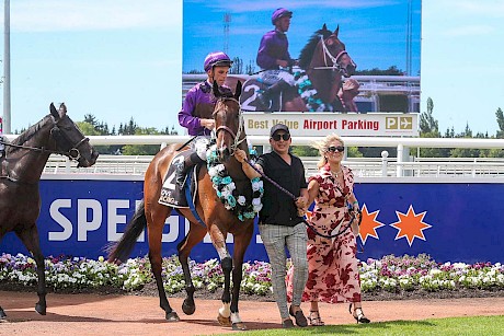 Stable foreman Jerram Wall and Rochelle Dudding lead in Platinum Attack. PHOTO: Ajay Berry/Race Images.