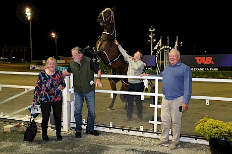 Co-owners Priscilla Edmunds and Lance Myocevic in the winners’ circle with co-trainer Nathan Delany and Lincoln Farms’ Ian Middleton. PHOTO: Megan Liefting/Race Images.