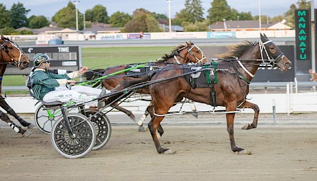 Win number four on the night for Andre Poutama behind Lincoln Maree. PHOTO: Jack McKenzie/Race Images.