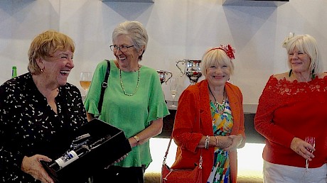 Margaret Rabbitt, second from left, enjoys a win with fellow members of the all-women Excell syndicate Christine Stuart, Christine Rupp and Lynda Irwin-Parsons.