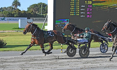 Lincoln Wave (Andre Poutama) has his rivals well covered at Auckland on Friday night. PHOTO: Megan Liefting/Race Images.