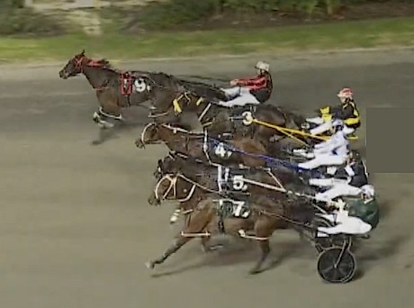 Sammy Lincoln, widest, roars home from last in his last start at Auckland.