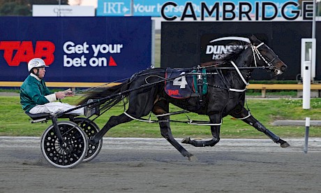 Rivergirl Bella bolts home at Cambridge for driver Peter Ferguson. PHOTO: Ange Bridson/Race Images.
