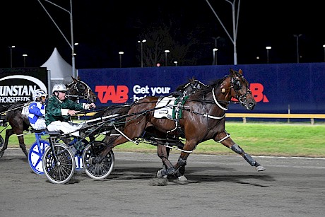Leo Lincoln scoring his last win in the Country Cup on the Night of Champions at Cambridge. PHOTO: Megan Liefting/Race Images.