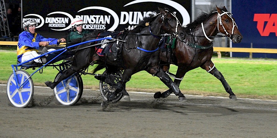 Lincoln Wave’s last run over the Cambridge 1700m - a 1:53.3 win over Cyclone Rebel. PHOTO: Megan Liefting/Race Images.