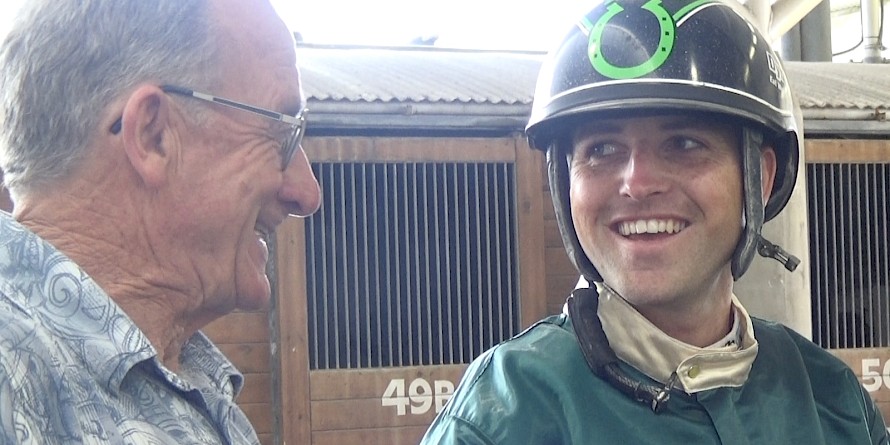 Driver Andre Poutama and co-trainer Ray Green … working out Sammy Lincoln.